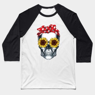 Cool skull red bandana and sunflowers skull mask face Baseball T-Shirt